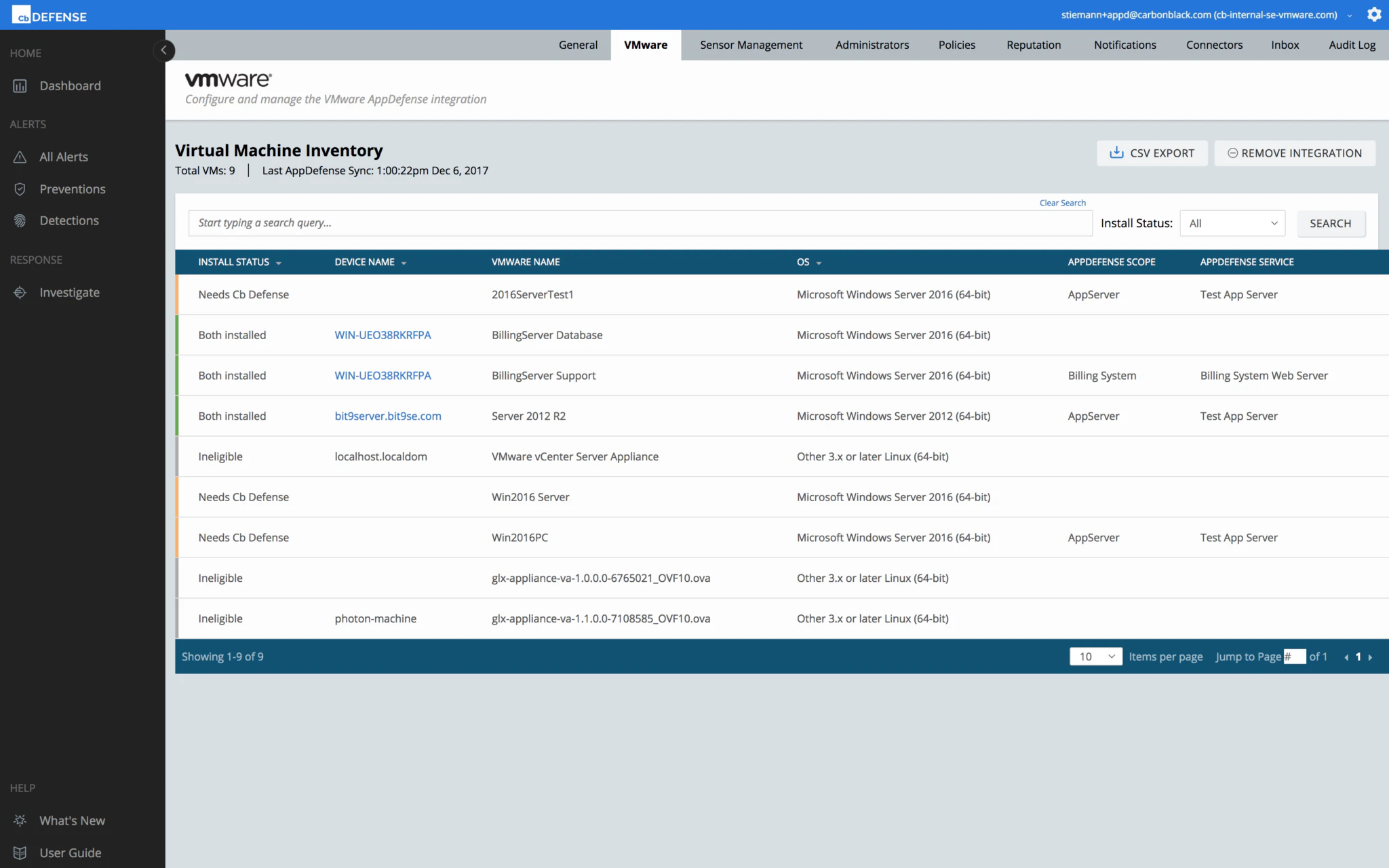 screenshot of Carbon Black Endpoint